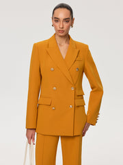 Double-Breasted Metal Button Blazer