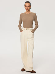 Ribbed Cut-Out Back Wool Blend Sweater