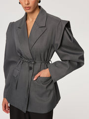 Puff Sleeve Blazer with Tie Belt