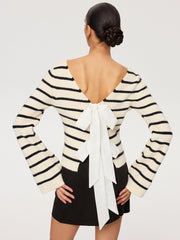 Reversible Striped Bow Cardigan