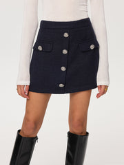 Metal Button Tweed Mini Skirt