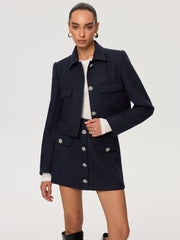 Metal Button Tweed Mini Skirt