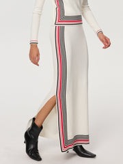 Striped Wool-Blend Slit Maxi Skirt