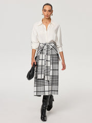 Plaid Wool Blend Midi Skirt with Apron Belt
