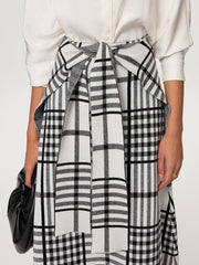 Plaid Wool Blend Midi Skirt with Apron Belt