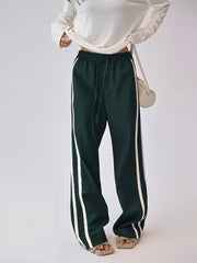 Striped High-Waisted PU Leather Drawstring Pants
