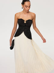 Color-Block Strapless Pleated Chiffon Maxi Dress