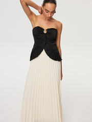 Color-Block Strapless Pleated Chiffon Maxi Dress
