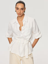 Long Sleeve Belted Cotton Shirt