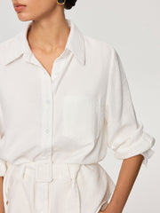 Long Sleeve Belted Cotton Shirt