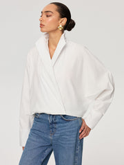 Cropped Stand Collar Cotton Shirt