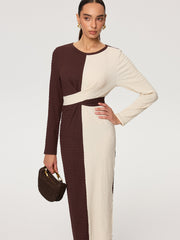 Cross-Tie Textured Color-Block Maxi Dress