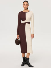 Cross-Tie Textured Color-Block Maxi Dress