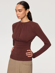 Ruched Long Sleeve Round Neck Knit Blouse