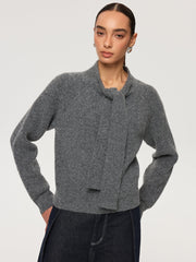 Tie-Neck Wool Blend Sweater