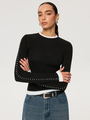 Contrast Stitch Wool-Blend Knit Top