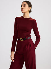 Sheer Paneled Wool Blend Knit Top