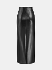 Knot Detail PU Leather Midi Skirt