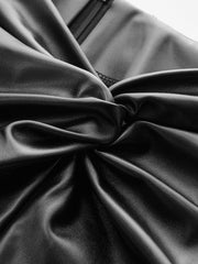 Knot Detail PU Leather Midi Skirt