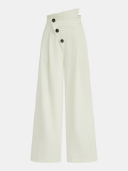 Asymmetric Button Mid-Waist Wide-Leg Pants