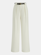 Belted Pleated Straight-Leg Pants