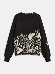 Floral Pattern V-Neck Sweater
