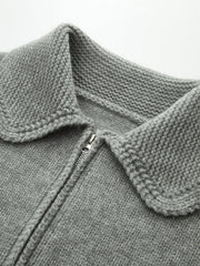 Lapel Zip-Up Knit Cardigan
