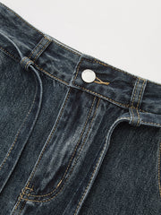 Vintage Washed Denim A-Line Midi Skirt