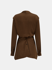 Satin V-Neck Cross-Front Blouse