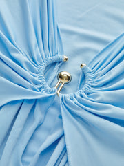 Metal Ring Draped Long Sleeve Maxi Dress