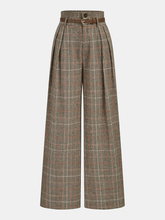 Belted Plaid High-Waisted Pants