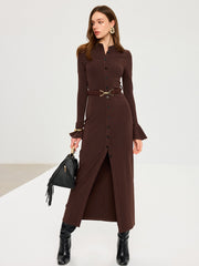 Flared Cuff Button-Front Maxi Dress