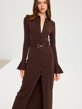 Flared Cuff Button-Front Maxi Dress