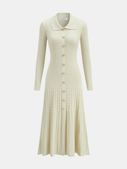 Metal Button Ribbed Knit Shirt Dress