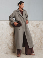 Cotton Oversize Long Trench Coat with Belt