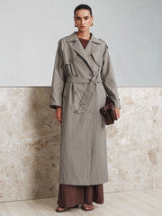 Cotton Oversize Long Trench Coat with Belt