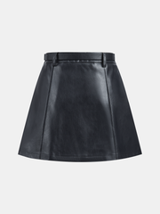 Belted Faux Leather Mini Skirt