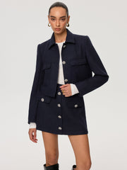 Metal Button Tweed Collared Jacket