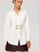 Cotton Blend Shirt with Metal Buckle Belt