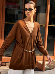 Metal Chain V-Neck Wool Blend Cardigan