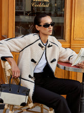 Buckle Detail Contrast Trim Faux Fur Coat