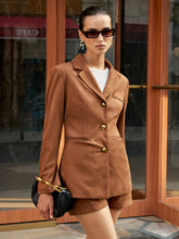 Metal Button Suede Effect Blazer