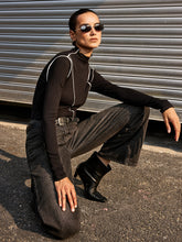 Contrast Asymmetric Piping Mock-Neck T-Shirt