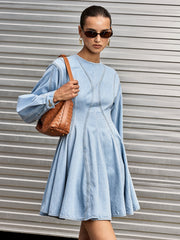Denim Long Sleeve Flare Dress