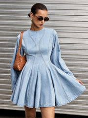 Denim Long Sleeve Flare Dress