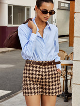 Houndstooth Belted High-Waist Shorts