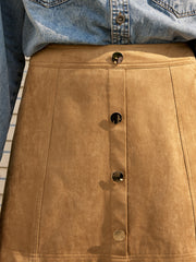 Decor Button Suede Effect Mini Skirt