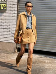 Belted Collared Suede Effect Jacket