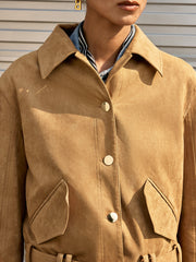 Belted Collared Suede Effect Jacket