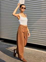 Mid-Waist Denim Wide-Leg Pants